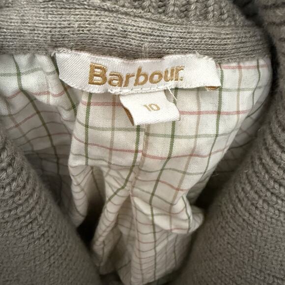 Barbour Cardigan Sweater Womens Sz 10 Taupe 100% Cotton Shawl Collar Button Up - Picture 2 of 8